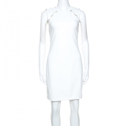 Pre Owned Alice + Olivia Off White Crepe Pearl Detail Kristiana Dress S