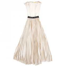 Alice + Olivia Beige Satin Pleated Cut Out Back Detail Maxi Dress XS