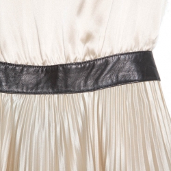 Alice + Olivia Beige Satin Pleated Cut Out Back Detail Maxi Dress XS