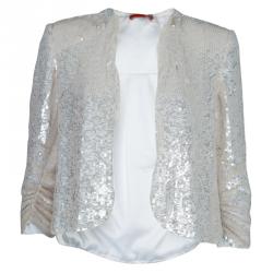 Alice + Olivia White All Over Sequin Embellished Jacket XS