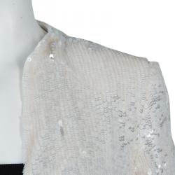 Alice + Olivia White All Over Sequin Embellished Jacket XS