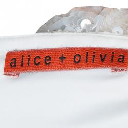 Alice + Olivia White All Over Sequin Embellished Jacket XS