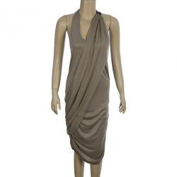 Alice + Olivia T-back Drape Khaki Green Silk Cotton Dress M