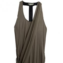 Alice + Olivia T-back Drape Khaki Green Silk Cotton Dress M