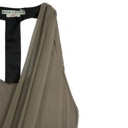 Alice + Olivia T-back Drape Khaki Green Silk Cotton Dress M