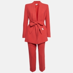   Alice + Olivia Red Crepe Belted Pant Suit S