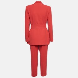   Alice + Olivia Red Crepe Belted Pant Suit S