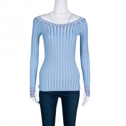 Altuzarra Powder Blue Rib Knit Fil Coupe Off Shoulder Tatum Top S