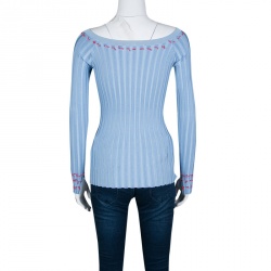Altuzarra Powder Blue Rib Knit Fil Coupe Off Shoulder Tatum Top S