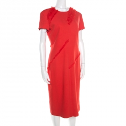 Altuzarra Poppy Red Frayed Trim Crepe Strider Dress L