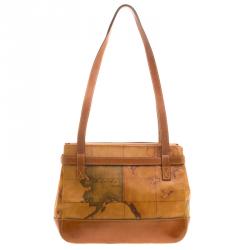 Pre Owned Alviero Martini 1A Classe Brown Geo Print Coated Canvas Tote