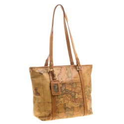 Pre Owned Alviero Martini 1A Classe Brown Geo Print Coated Canvas Tote