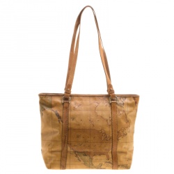 Pre Owned Alviero Martini 1A Classe Brown Geo Print Coated Canvas Tote