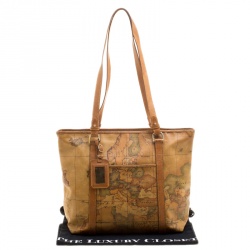 Pre Owned Alviero Martini 1A Classe Brown Geo Print Coated Canvas Tote