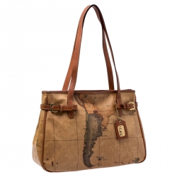 Pre Owned Alviero Martini 1A Classe Brown Geo Print Coated Canvas Tote