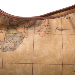 Alviero Martini 1a Classe Brown Geo Print Coated Canvas Hobo