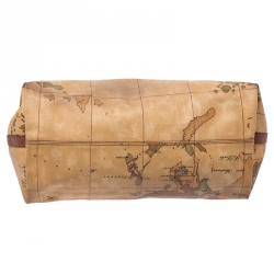 Alviero Martini 1a Classe Brown Geo Print Coated Canvas Hobo