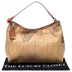 Alviero Martini 1a Classe Brown Geo Print Coated Canvas Hobo