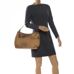 Alviero Martini 1a Classe Brown Geo Print Coated Canvas Hobo
