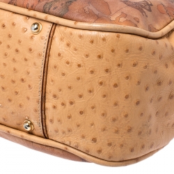 Pre Owned Alviero Martini 1A Classe Tan Coated Canvas and Embossed Ostrich Tote