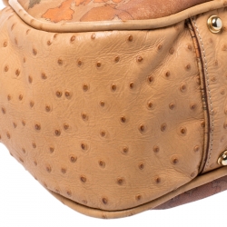 Pre Owned Alviero Martini 1A Classe Tan Coated Canvas and Embossed Ostrich Tote