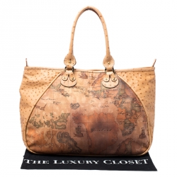 Pre Owned Alviero Martini 1A Classe Tan Coated Canvas and Embossed Ostrich Tote