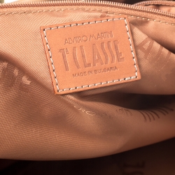 Pre Owned Alviero Martini 1A Classe Tan Coated Canvas and Embossed Ostrich Tote