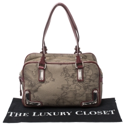 Alviero Martini 1A Classe Grey/Red Coated Canvas and Patent Leather Satchel