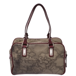 Alviero Martini 1A Classe Grey/Red Coated Canvas and Patent Leather Satchel