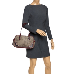 Alviero Martini 1A Classe Grey/Red Coated Canvas and Patent Leather Satchel