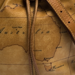 Pre Owned Alviero Martini 1A Classe Brown Geo Print Coated Canvas and Leather Bucket Bag