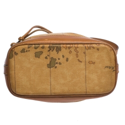Pre Owned Alviero Martini 1A Classe Brown Geo Print Coated Canvas and Leather Bucket Bag
