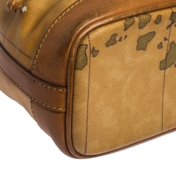 Pre Owned Alviero Martini 1A Classe Brown Geo Print Coated Canvas and Leather Bucket Bag