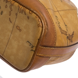 Pre Owned Alviero Martini 1A Classe Brown Geo Print Coated Canvas and Leather Bucket Bag