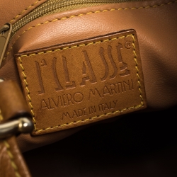 Pre Owned Alviero Martini 1A Classe Brown Geo Print Coated Canvas and Leather Bucket Bag