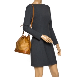 Pre Owned Alviero Martini 1A Classe Brown Geo Print Coated Canvas and Leather Bucket Bag
