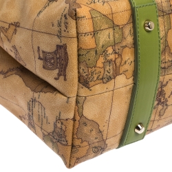 Pre Owned Alviero Martini 1A Classe Green/Brown Geo Print Coated Canvas and Leather Tassel Tote