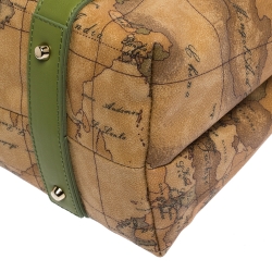 Pre Owned Alviero Martini 1A Classe Green/Brown Geo Print Coated Canvas and Leather Tassel Tote