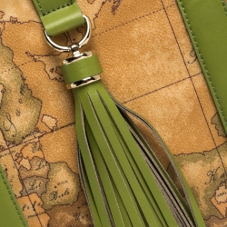 Pre Owned Alviero Martini 1A Classe Green/Brown Geo Print Coated Canvas and Leather Tassel Tote