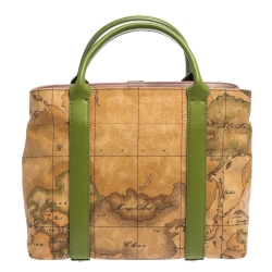 Pre Owned Alviero Martini 1A Classe Green/Brown Geo Print Coated Canvas and Leather Tassel Tote