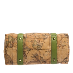 Pre Owned Alviero Martini 1A Classe Green/Brown Geo Print Coated Canvas and Leather Tassel Tote