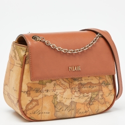 Pre Owned Alviero Martini 1A Classe Brown Geo Print Coated Canvas and Leather Shoulder Bag