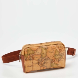 Pre Owned Alviero Martini 1A Classe Brown Geo Print Coated Canvas and Leather Belt Bag