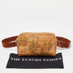 Pre Owned Alviero Martini 1A Classe Brown Geo Print Coated Canvas and Leather Belt Bag