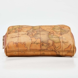 Pre Owned Alviero Martini 1A Classe Brown Geo Print Coated Canvas and Leather Belt Bag