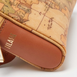 Pre Owned Alviero Martini 1A Classe Brown Geo Print Coated Canvas and Leather Belt Bag