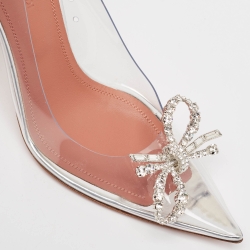Amina Muaddi Transparent/Silver Leather and PVC Rosie Pumps Size 37
