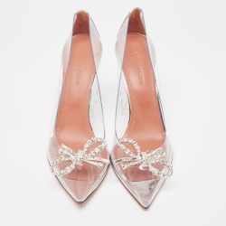 Amina Muaddi Transparent/Silver Leather and PVC Rosie Pumps Size 37