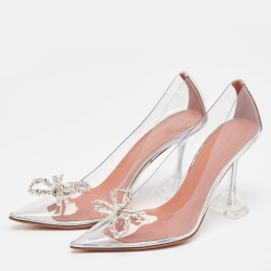 Amina Muaddi Transparent/Silver Leather and PVC Rosie Pumps Size 37