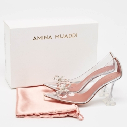 Amina Muaddi Transparent/Silver Leather and PVC Rosie Pumps Size 37
